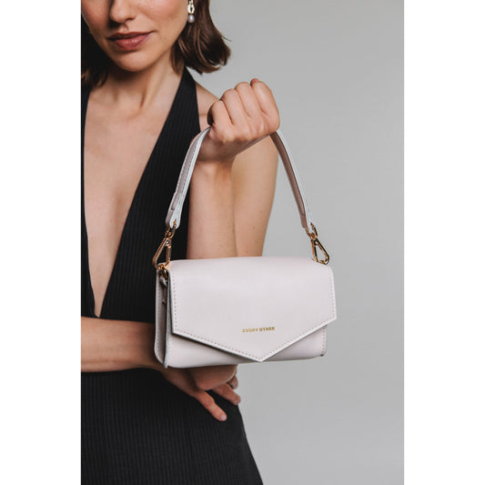 Every Other Short and Long Strap Flapover Shoulder Bag - White
