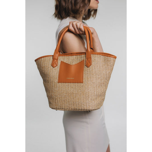 Every Other Large Rattan Twin Strap Shoulder Tote - Tan