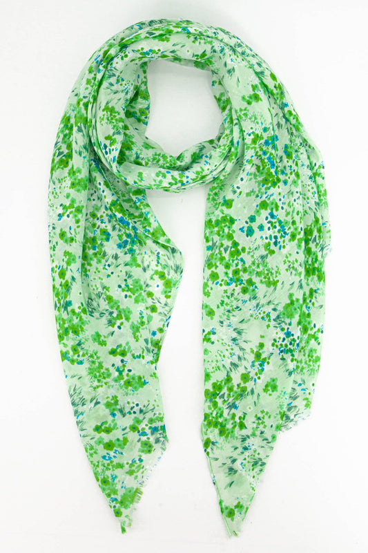 Ditsy Floral Cluster Print Scarf in Green: One-size