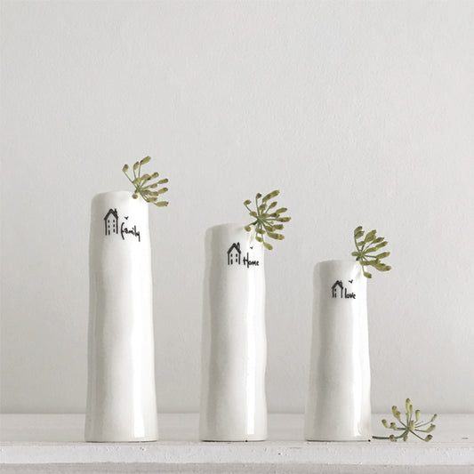 East Of India Trio of bud vases-Home, Family, Love