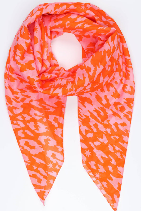 Cotton Animal Print Scarf with Star Detail in Pink: One-size