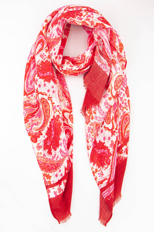 Vintage Paisley Print Scarf in Red: One-size