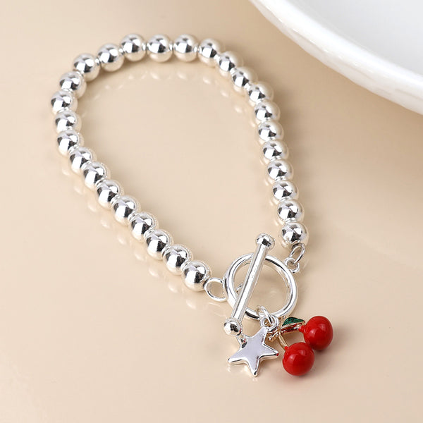 Silver Plated Star & Cherry Charm Bracelet