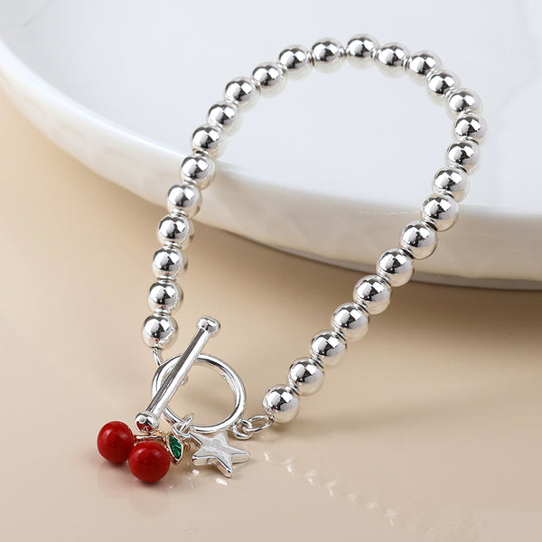 Silver Plated Star & Cherry Charm Bracelet