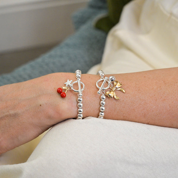 Silver Plated Star & Cherry Charm Bracelet