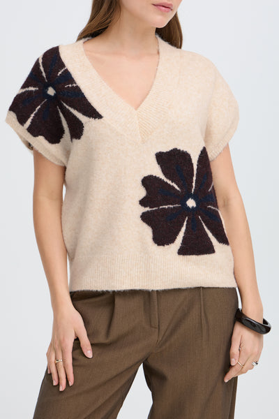 Omea V Neck Slipover - Fig Mel Flower