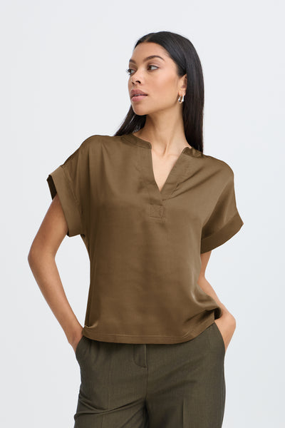 Selita V Placket Neck - Sepia