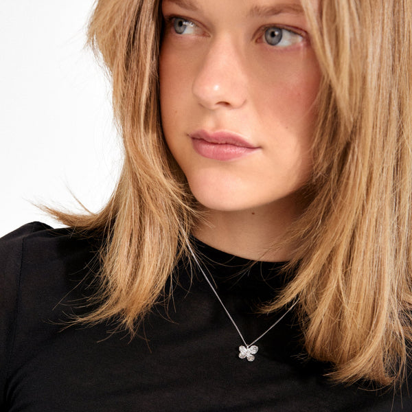 Ajani Silver Plated Necklace With Delicate Floral Pendant