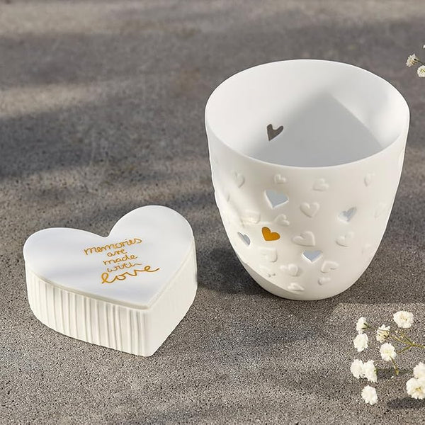 Räder Porcelain Poetry Tealight Holder with Golden Hearts