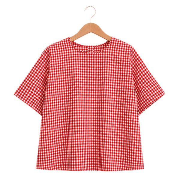 Red Gingham Top For Women Versatile Everyday Blouse