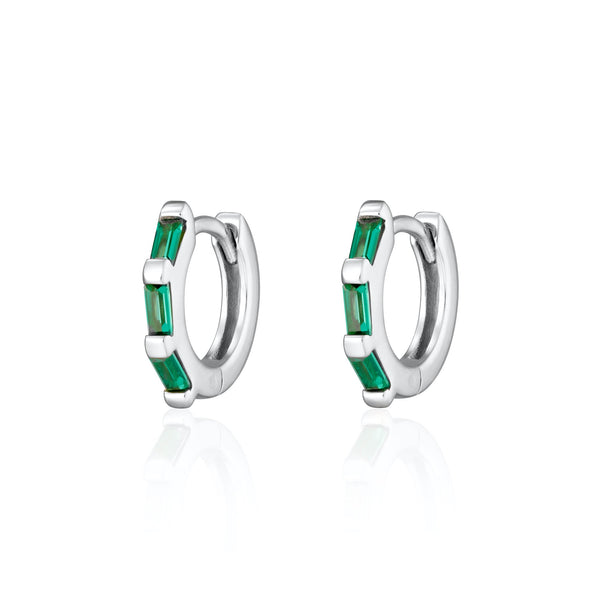 Baguette Huggie Earrings with Green Stones