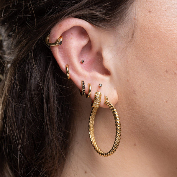Huggie Earrings With Black Stones