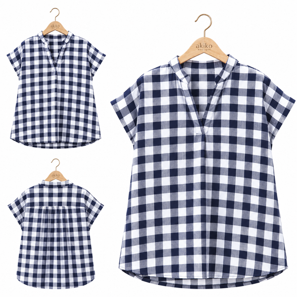 Navy Check Blouse