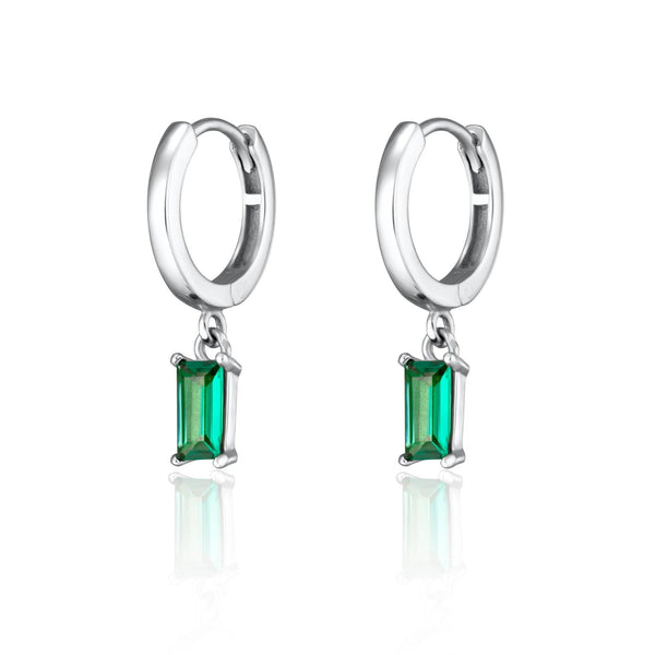 Green Baguette Charm Hoop Earrings