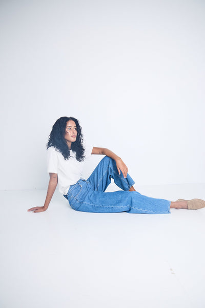 Balloon Leg Jeans  - Mid Blue Wash
