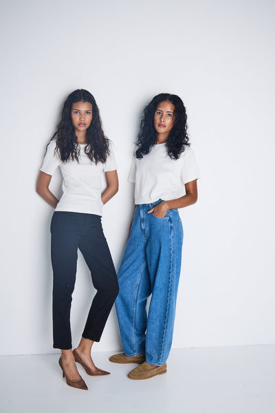 Balloon Leg Jeans  - Mid Blue Wash
