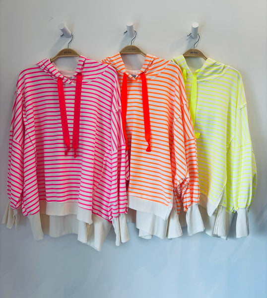 Neon Orange Striped Hoodie