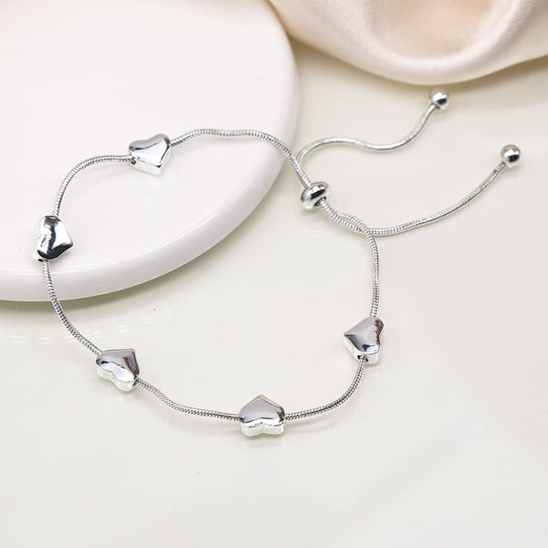 Silver Plated Adjustable Hearts Bracelet