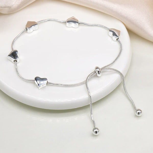 Silver Plated Adjustable Hearts Bracelet