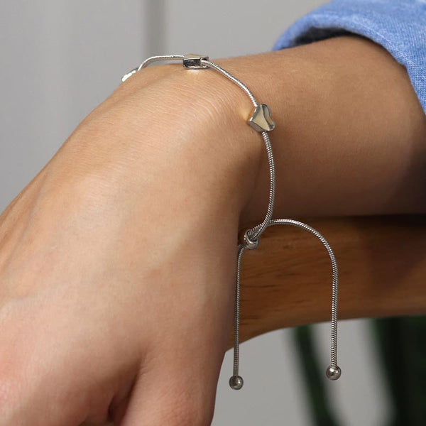 Silver Plated Adjustable Hearts Bracelet