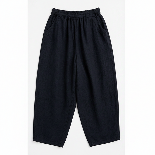 Black Linen Barrel Leg Trousers