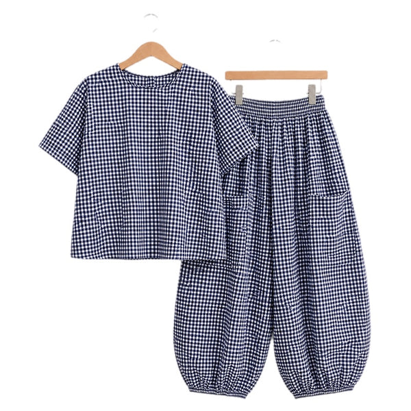Navy Gingham Top For Women Lightweight Cotton Blouse Timeless Check