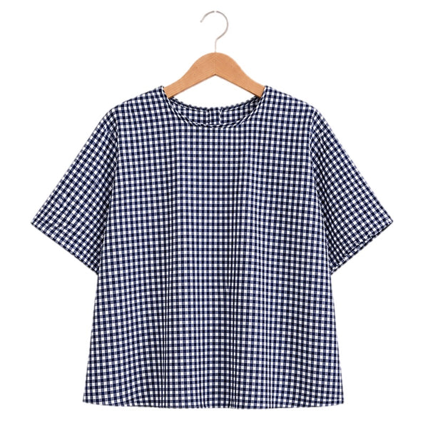 Navy Gingham Top For Women Lightweight Cotton Blouse Timeless Check