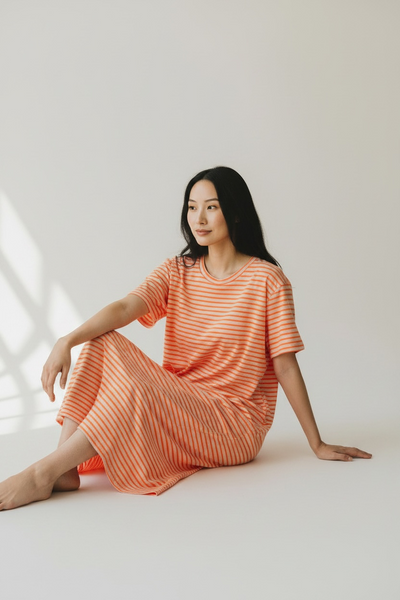 Neon Orange Stripe T Shirt Dress For Bold Summer Comfort