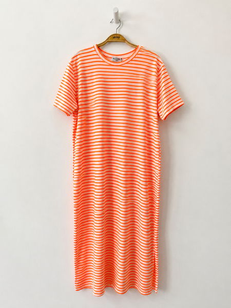 Neon Orange Stripe T Shirt Dress For Bold Summer Comfort