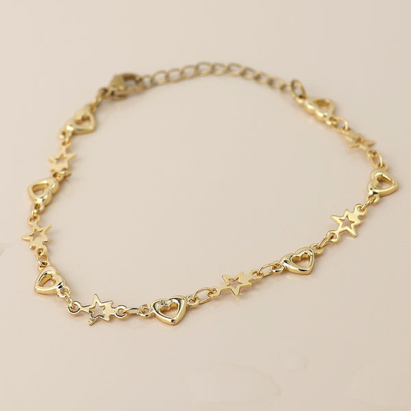 Waterproof gold plated stars and hearts bracelet