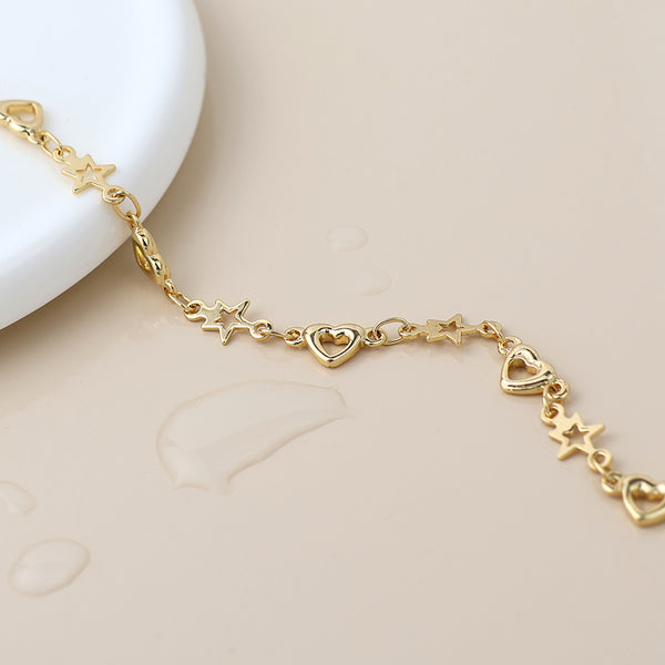 Waterproof gold plated stars and hearts bracelet