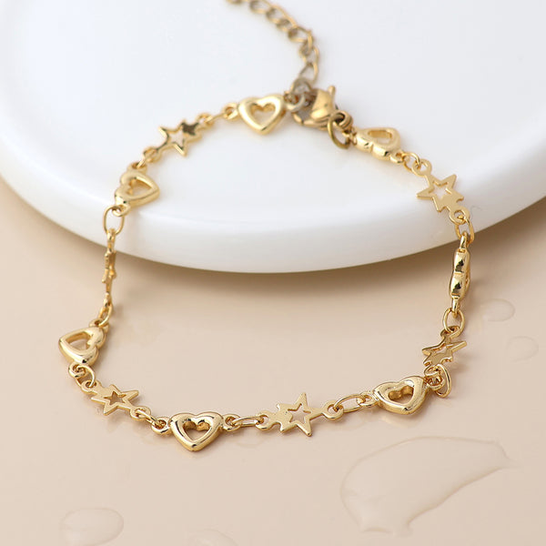 Waterproof gold plated stars and hearts bracelet