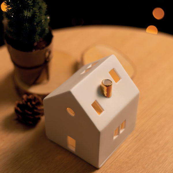 Porcelain Village House with Gold Chimney