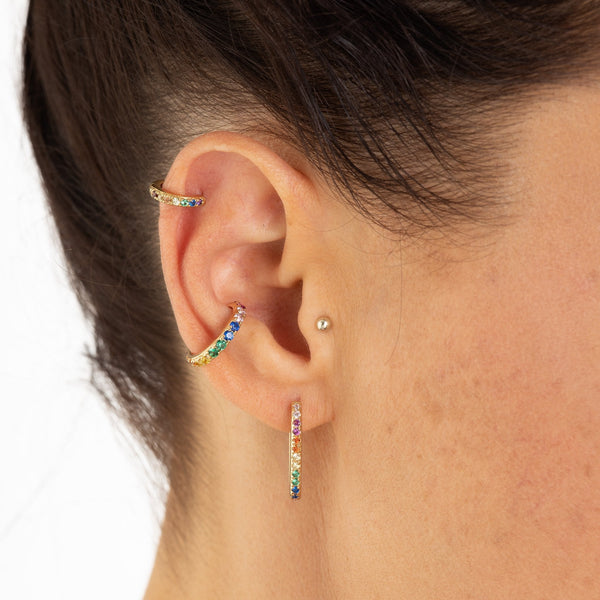 Huggie Earrings with Rainbow Stones