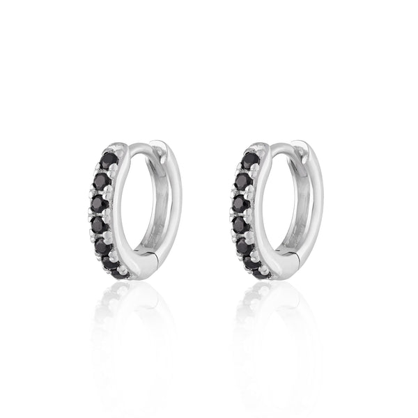 Huggie Earrings With Black Stones