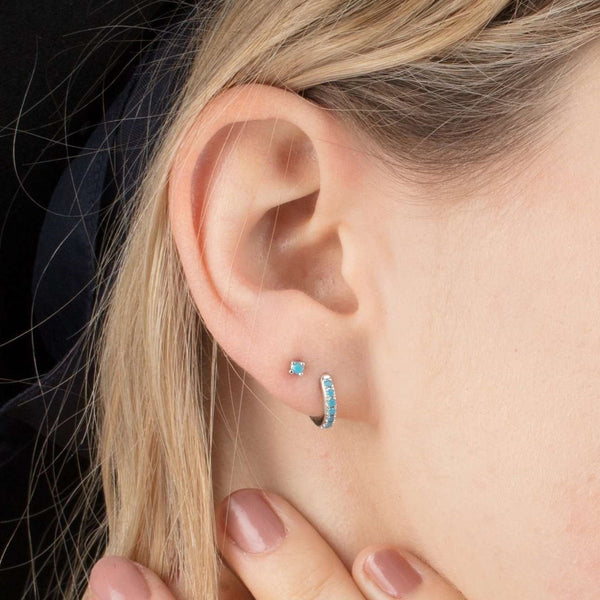 Huggie Earrings With Turquoise Stones